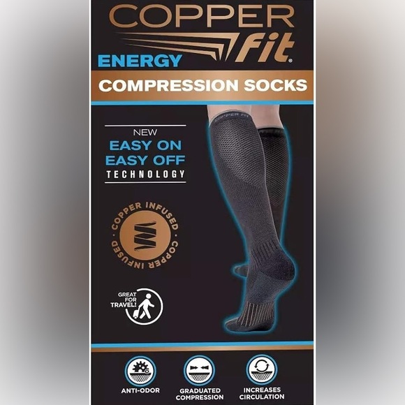 Copper Fit Energy Compression Socks Unisex Easy On/Off Black Size S/M or L/XL - Picture 1 of 11
